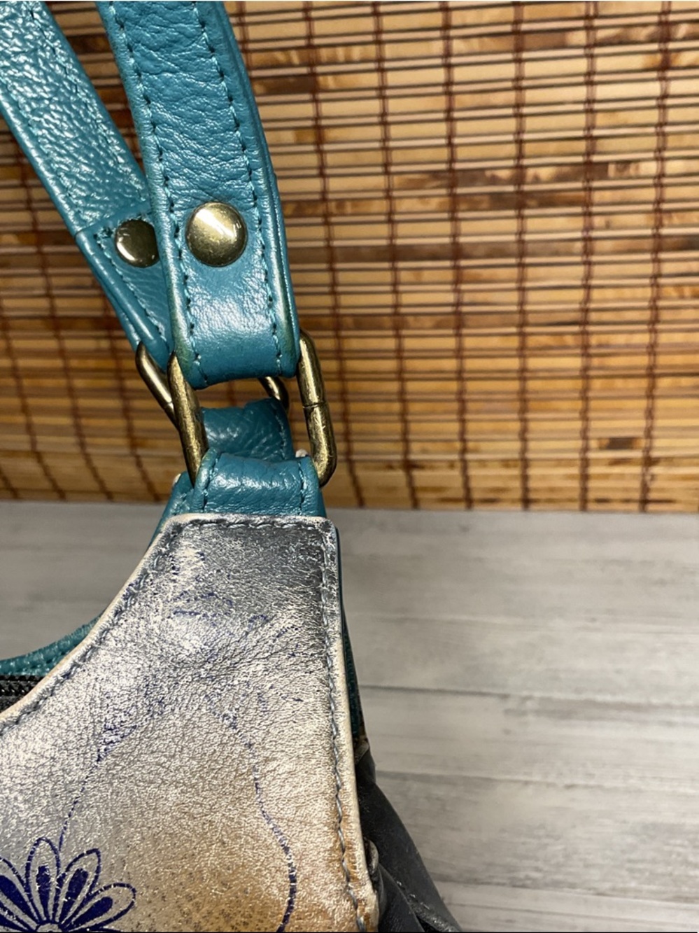 Anuschka Teal Strap Hand-Painted Metallic Butterfly Shoulder Bag - Picture 8 of 13